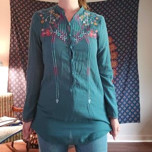 Embroidered Button Up Blouse